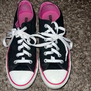 Converse Black and Pink Canvas Sneakers with Rubber Toe Cap
